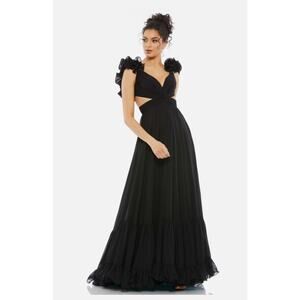 Mac Dugall Ruffle Tiered Cutout Chiffon Black Gown Dress size 0